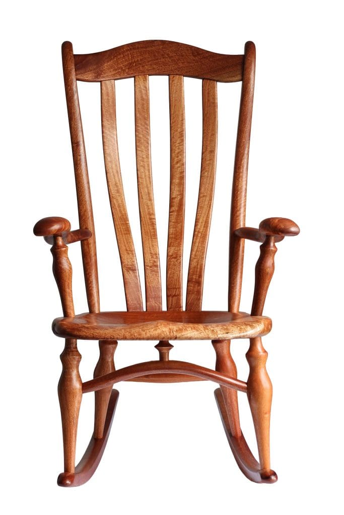 Bespoke Queensland Maple ergonomic timber rocking chair handcrafted by West End Rockers.
