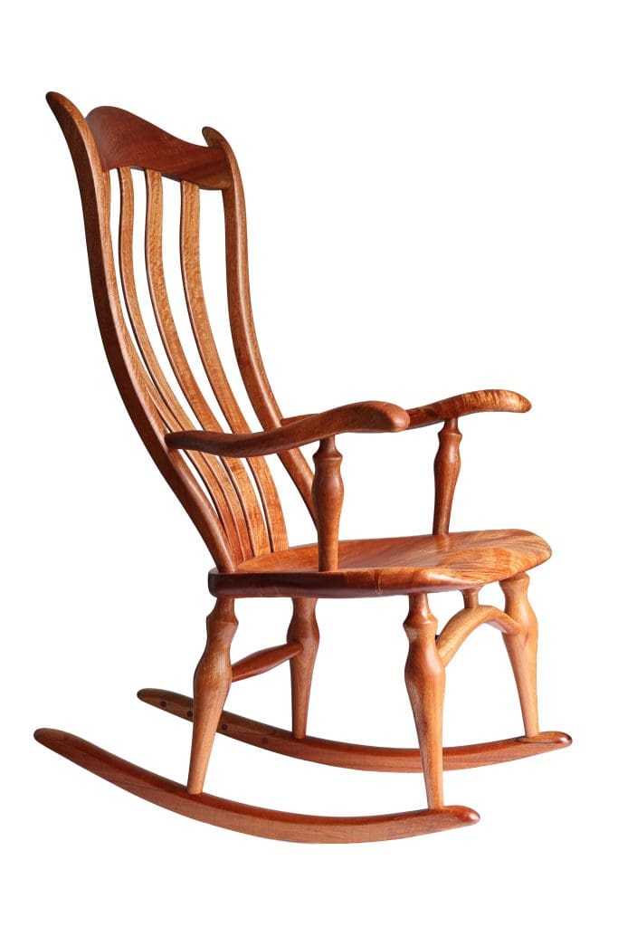 Handcrafted Queensland Maple timber rocking chair with ergonomic compound curves by West End Rockers.